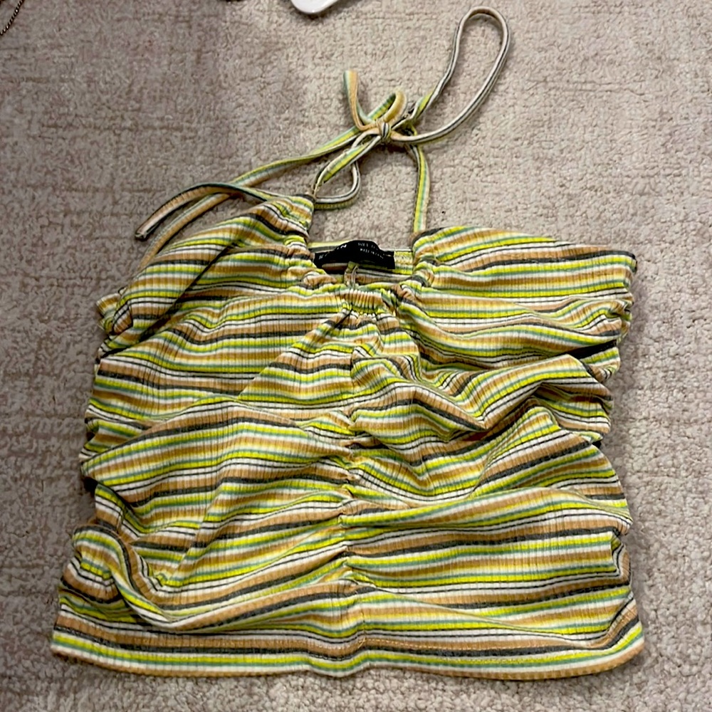 shein green striped halter top with ties!!